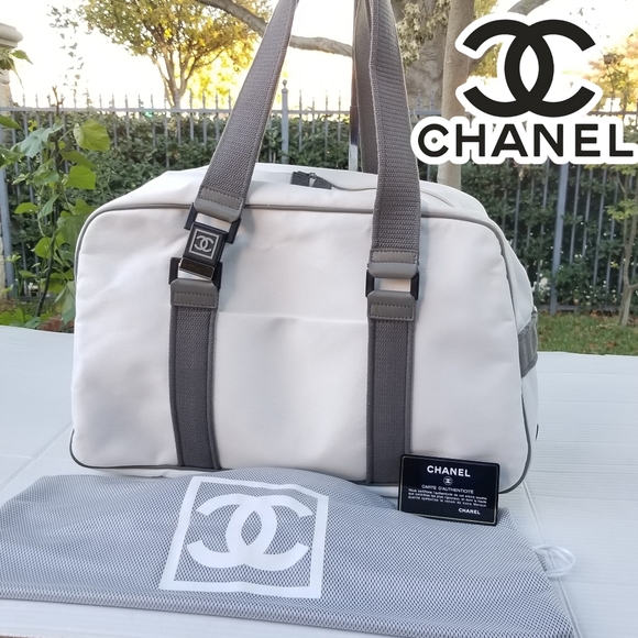Chanel Rare Sports Line White Canvas Vintage Boston 40 duffle Carryall Tote bag - Picture 3 of 16